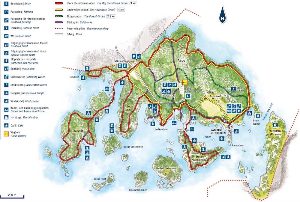 Karta över stendörrens naturreservat och naturum